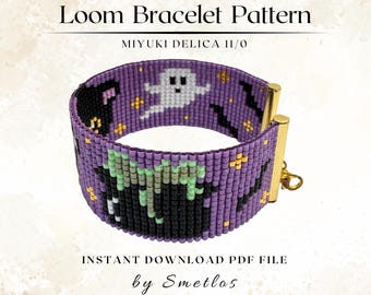 Halloween Ghost Loom Bracelet Pattern, Miyuki Delica Beaded Cuff (PDF Download)