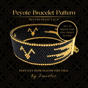 Even Count Peyote Bracelet Pattern, Beaded Bracelet Pattern, Miyuki Beading Pattern, PDF Beadwork Chart, DIY Peyote Bracelet - Zodiac Signs