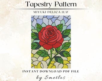 Rose Beaded Tapestry Pattern, Miyuki Delica Beads, Peyote Wall Decor, Loom Beadwork Design, DIY Beading PDF