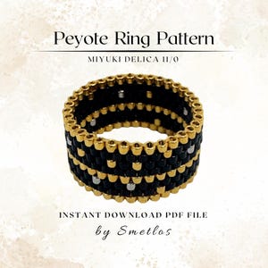 Golden Stripe Peyote Ring Pattern, Beaded Ring Pattern, Miyuki Beading Pattern, PDF Beadwork Chart, DIY Peyote Ring