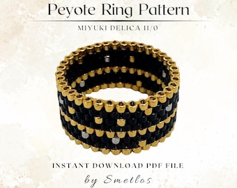 Golden Stripe Peyote Ring Muster, Miyuki Perlen Ring Muster, Miyuki Perlen Ring Muster, PDF Perlenstickerei, DIY Peyote Ring