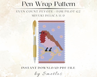 Patrón de envoltorio para bolígrafo con cuentas, patrón de cuentas Miyuki, envoltorio para bolígrafo con cuentas de semillas, funda para bolígrafo Peyote, patrón de abalorios DIY, PDF de abalorios, envoltorio para bolígrafo con forma de pájaro