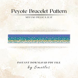 Patrón de pulsera de cuentas azules, PDF de punto peyote de conteo par, brazalete Miyuki Delica, tutorial de joyería azul ola marina