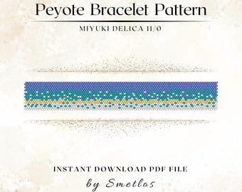 Blue Seed Bead Bracelet Pattern, Peyote Stitch Even Count PDF, Miyuki Delica Cuff, Sea Wave Blue Jewelry Tutorial