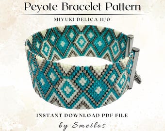 Even Count Peyote Stitch Pattern, Beaded Bracelet PDF Tutorial, Tribal Geometric Cuff, Miyuki Delica Seed Beads, Ice Road