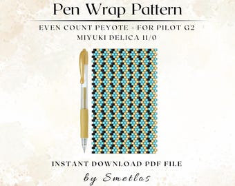 Patrón de envoltura para bolígrafo con cuentas Ocean Diamonds, patrón de cuentas Miyuki, envoltura para bolígrafo con cuentas de semillas, funda para bolígrafo Peyote, patrón de abalorios DIY, PDF de abalorios