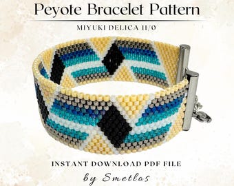 Beaded Bracelet Pattern, Peyote Stitch Even Count Cuff, Miyuki Delica Seed Bead PDF, Optical Illusion Tutorial, Instant Download