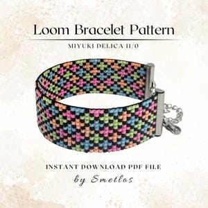 Patrón de pulsera de cuentas, brazalete de cuentas para telar, patrón Miyuki Delica en PDF, tutorial de joyería geométrica con cuentas, descarga instantánea.