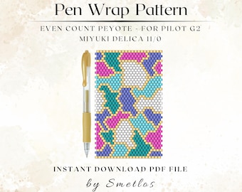 Patrón de envoltura para bolígrafo con cuentas Mosaic Harmony, patrón de cuentas Miyuki, envoltura para bolígrafo con cuentas de semillas, funda para bolígrafo Peyote, patrón de abalorios DIY, PDF de abalorios