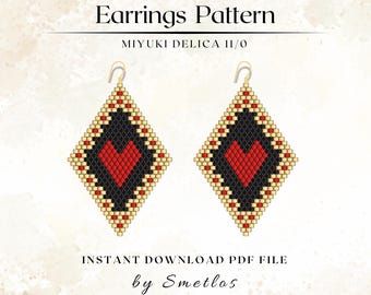 Red Love Beaded Earrings Pattern, Miyuki Earrings, Seed Bead Earrings, Brick Stitch, Beadwork PDF, DIY Beading Pattern