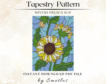 Sunflower Tapestry Pattern, Miyuki Delica, Loom or Peyote Stitch (PDF)
