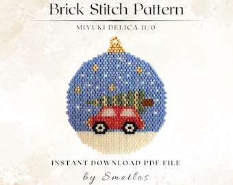 Kerstbal ornament boomwagen - baksteensteekpatroon pdf voor Miyuki Delica Beads