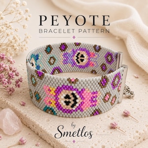 Monsters Peyote Bracelet Pattern, Even Count Seed Bead Cuff, Miyuki Delica 11/0 Beading PDF, DIY Jewelry Tutorial