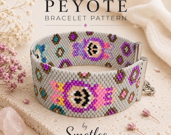 Monsters Peyote Bracelet Pattern, Even Count Seed Bead Cuff, Miyuki Delica 11/0 Beading PDF, DIY Jewelry Tutorial