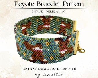 Motif de bracelet peyotl - PDF de bracelet de perles, motif de perles de rocaille Miyuki Delica 11/0, tutoriel perles DIY, nombre pair - renne