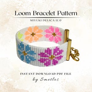 Loom Bracelet Pattern, Bead Loom Pattern, Miyuki Delica Seed Bead Bracelet PDF, Floral Cuff Tutorial, Instant Download