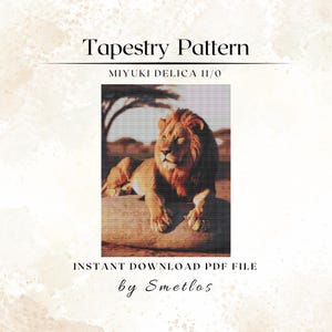 Rustende leeuw kralentapijtpatroon, Miyuki Delica-kralen, Peyote-muurdecoratie, weefgetouwkralenontwerp, DIY-kralen PDF