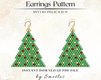 Christmas Tree Earrings Pattern, Miyuki Seed Bead Brick Stitch (PDF Pattern)