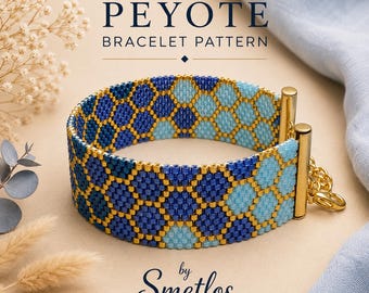 Blue Honeycomb Peyote Bracelet Pattern, Seed Bead Bracelet PDF, Miyuki Delica 11/0, Even Count Beading Tutorial, DIY Jewelry