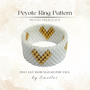 Love Ring Peyote Ring Pattern, Beaded Ring Pattern, Miyuki Beading Pattern, PDF Beadwork Chart, DIY Peyote Ring