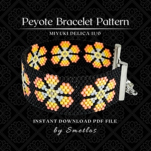 Even Count Peyote Bracelet Pattern, Beaded Bracelet Pattern, Miyuki Beading Pattern, PDF Beadwork Chart, DIY Peyote Bracelet - Marigold
