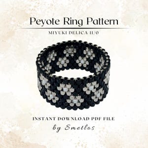 Night Flowers Peyote Ring Pattern, Beaded Ring Pattern, Miyuki Beading Pattern, PDF Beadwork Chart, DIY Peyote Ring
