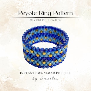 Even Count Peyote Ring Pattern, Beaded Ring Pattern, Miyuki Beading Pattern, PDF Beadwork Chart, DIY Peyote Ring - Blue Twilight