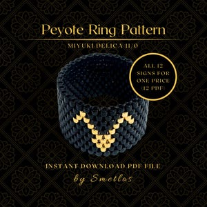 Zodiac Signs Peyote Ring Pattern, Beaded Ring Pattern, Miyuki Beading Pattern, PDF Beadwork Chart, DIY Peyote Ring