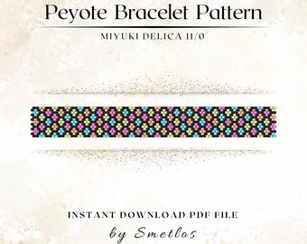 Odd Count Seed Bead Bracelet Pattern, Peyote Stitch Cuff PDF, Miyuki Delica 11/0 Beading Tutorial, Neon Flower Design