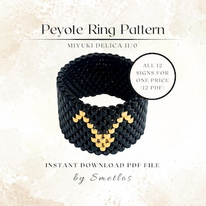 Zodiac Signs Peyote Ring Pattern, Beaded Ring Pattern, Miyuki Beading Pattern, PDF Beadwork Chart, DIY Peyote Ring