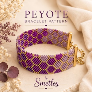 Purple Seed Bead Bracelet Pattern, Peyote Stitch Even Count PDF, Miyuki Delica 11/0 Cuff, Honeycomb Jewelry Tutorial