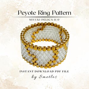 Even Count Peyote Ring Pattern, Beaded Ring Pattern, Miyuki Beading Pattern, PDF Beadwork Chart, DIY Peyote Ring, Golden Crystal Ring
