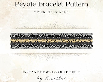Beaded Bracelet Pattern, Peyote Stitch Even Count Cuff, Miyuki Delica 11/0 Seed Bead PDF, Dark Gold Jewelry Tutorial, Instant Download