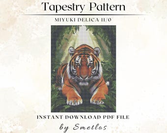 Resting Tiger Beaded Tapestry Pattern, Miyuki Delica Beads, Peyote Wall Decor, Loom Beadwork Design, DIY Beading PDF