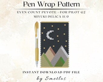 Patrón de envoltorio para bolígrafo con cuentas "Montañas Nocturnas", patrón de cuentas Miyuki, envoltorio para bolígrafo con cuentas de semillas, funda para bolígrafo con peyote, patrón de abalorios DIY, PDF de abalorios