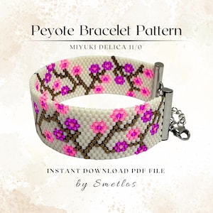 Even Count Peyote Armband Muster, Perlen Armband Muster, Miyuki Perlen Armband Muster, PDF Perlenstickerei, DIY Peyote Armband - Pink Sakura