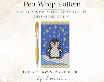 Patrón de envoltorio para bolígrafo con cuentas de pingüino, patrón de cuentas Miyuki, envoltorio para bolígrafo con cuentas de semillas, funda para bolígrafo Peyote, patrón de abalorios DIY, PDF de abalorios