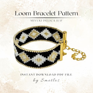 Patrón para telar de cuentas Lumidark, patrón para pulsera de telar negro, PDF para brazalete de cuentas Miyuki Delica, tutorial de joyería DIY