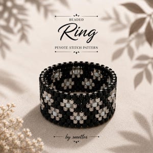 Night Flowers Peyote Ring Pattern, Beaded Ring Pattern, Miyuki Beading Pattern, PDF Beadwork Chart, DIY Peyote Ring