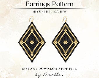 Golden Ornament Beaded Earrings Pattern, Miyuki Earrings, Seed Bead Earrings, Brick Stitch, Beadwork PDF, DIY Beading Pattern