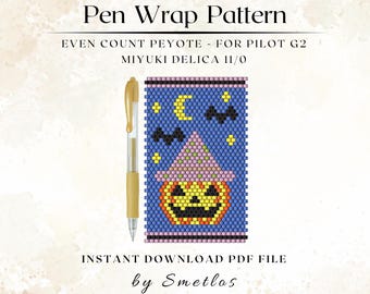 Patrón de envoltura para bolígrafo de cuentas de Halloween, patrón de cuentas Miyuki, envoltura para bolígrafo de cuentas de semillas, funda para bolígrafo de peyote, patrón de abalorios DIY, PDF de abalorios