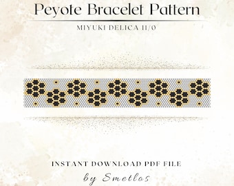 Flower Hive Peyote Bracelet Pattern, Odd Count Seed Bead Cuff PDF, Miyuki Delica 11/0 Beading Tutorial, DIY Jewelry