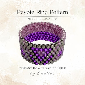 Even Count Peyote Ring Pattern, Beaded Ring Pattern, Miyuki Beading Pattern, PDF Beadwork Chart, DIY Peyote Ring, Purple Triangles Ring
