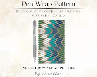 Patrón de envoltura para bolígrafo con cuentas, patrón de cuentas Miyuki, envoltura para bolígrafo con cuentas de semillas, funda para bolígrafo Peyote, patrón de abalorios DIY, PDF de abalorios, envoltura para bolígrafo con flecha