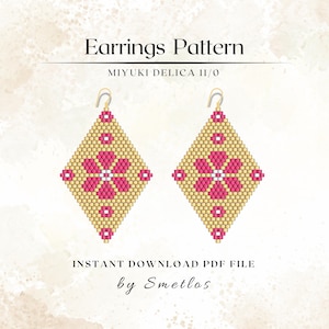 Flower Earrings Beaded Earrings Pattern, Miyuki Earrings, Seed Bead Earrings, Brick Stitch, Beadwork PDF, DIY Beading Pattern