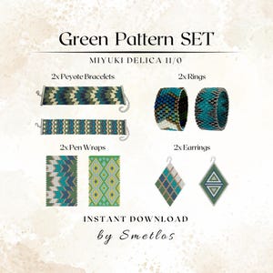 Peyote Pattern Set Bundle, 8 Beading Patterns PDF, Miyuki Delica Seed Bead Jewelry Patterns, Bracelets, Earrings, Rings, Pen Wrap