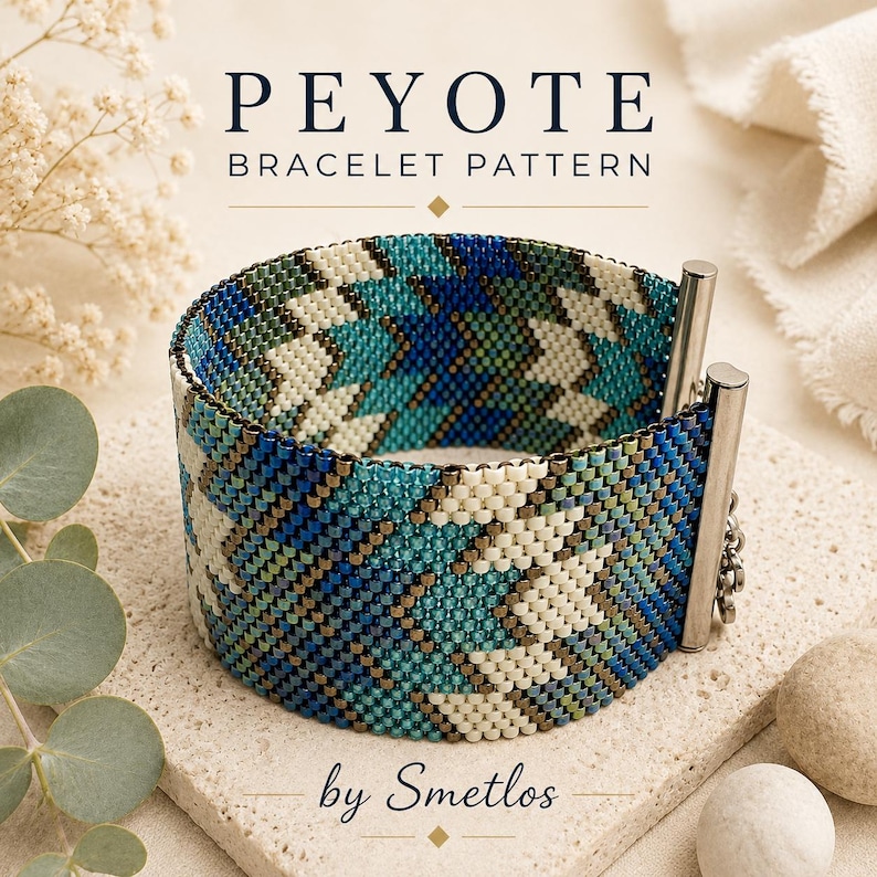 Geometric Arrow Peyote Bracelet Pattern, Miyuki Delica Beaded Cuff (PDF Download) image 1