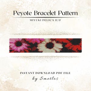 Large Flowers Peyote Bracelet Pattern, Beaded Bracelet Pattern, Miyuki Beading Pattern, PDF Beadwork Chart, DIY Peyote Bracelet