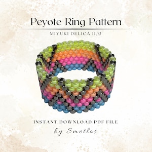 Silver Rainbow Peyote Ring Pattern, Beaded Ring Pattern, Miyuki Beading Pattern, PDF Beadwork Chart, DIY Peyote Ring