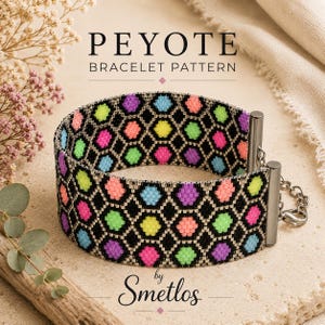 Modèle de bracelet en perles de rocaille, tutoriel de perlage en Peyote BeadBloom (PDF), perles Miyuki Delica 11/0, nombre pair de perles, bijoux floraux à faire soi-même